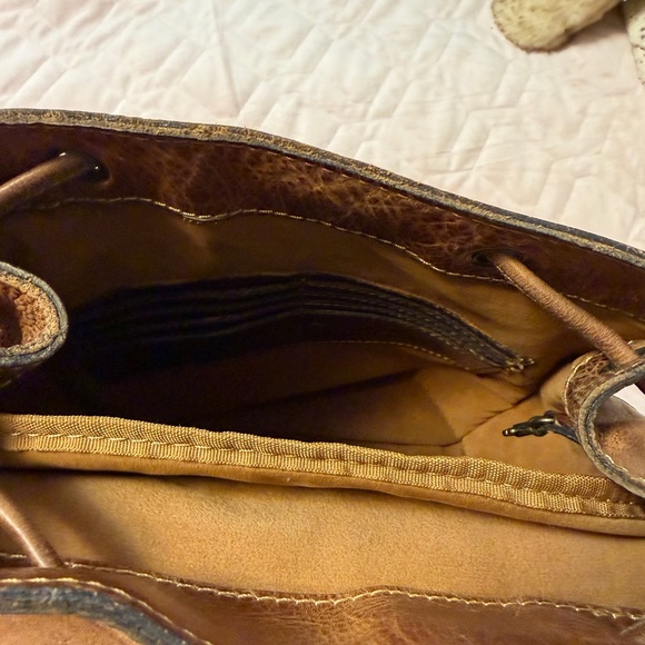 Patricia Nash Brown distressed Leather Tassel Backpack with Floral Embossing - Picture 5 of 6